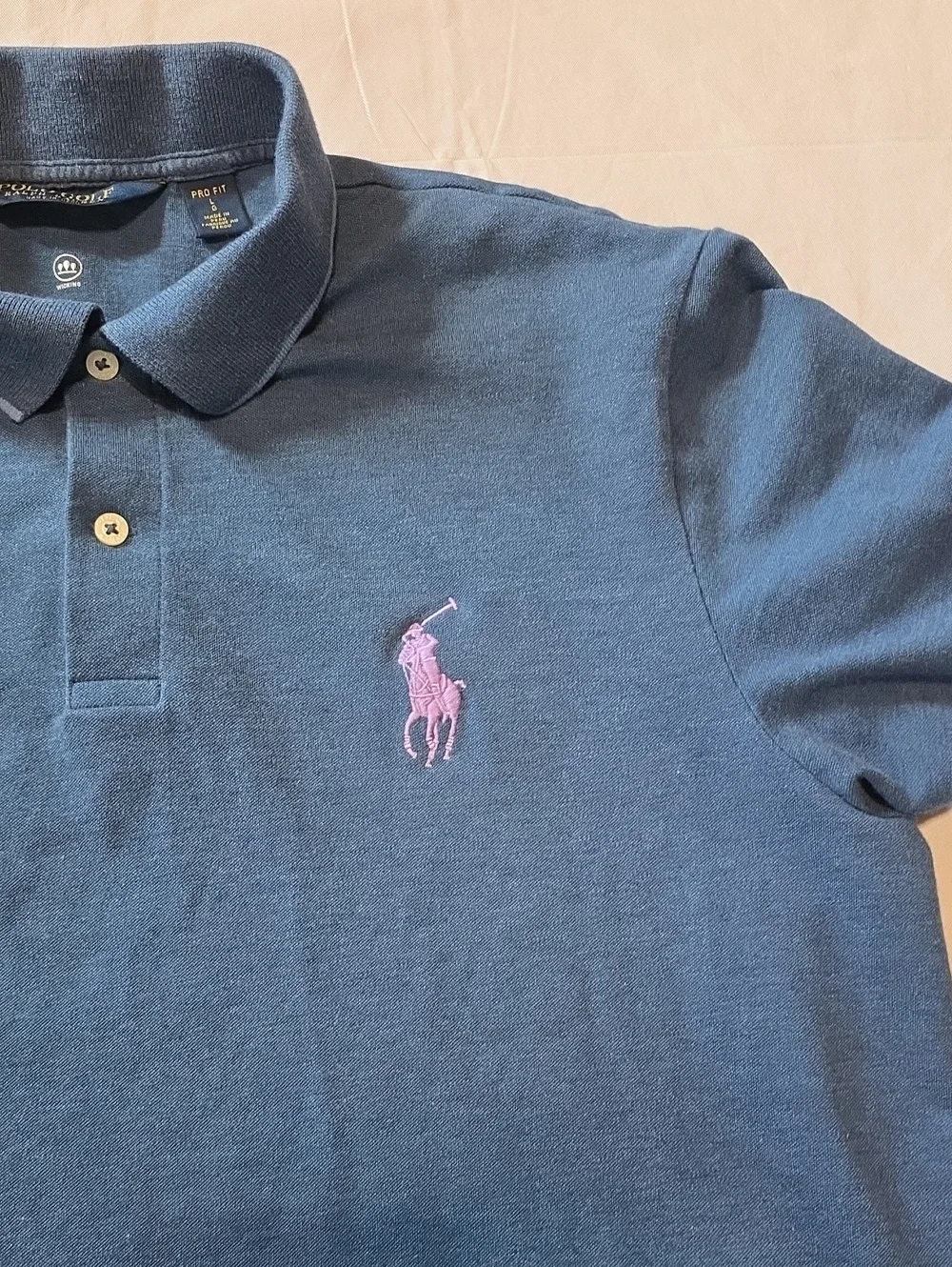 Polo Golf Men's Pro Fit Wicking Short Sleeve Polo Shirt Navy Big Lavender Pony